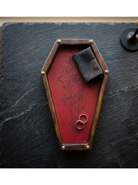 Coffin Tray with Laser Engraved Leatherette Insert | Gothic Valet Tray | Dagger